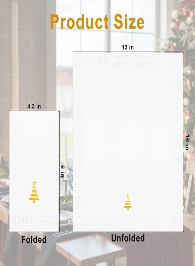 Tbsone Christmas Paper Napkins Disposable: Guest Dinner Hand Towels, Gold Foil Christmas Trees Design for Table Decor, Bathroom, Home, Kitchen, Holiday Cocktail Party (50 Pack) - Image 2